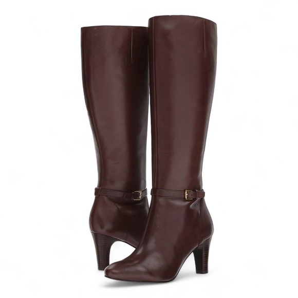 Lauren Ralph Lauren Shoes - Lauren Ralph Lauren Sandie Leather Heeled Boots in Dark Brown NIB